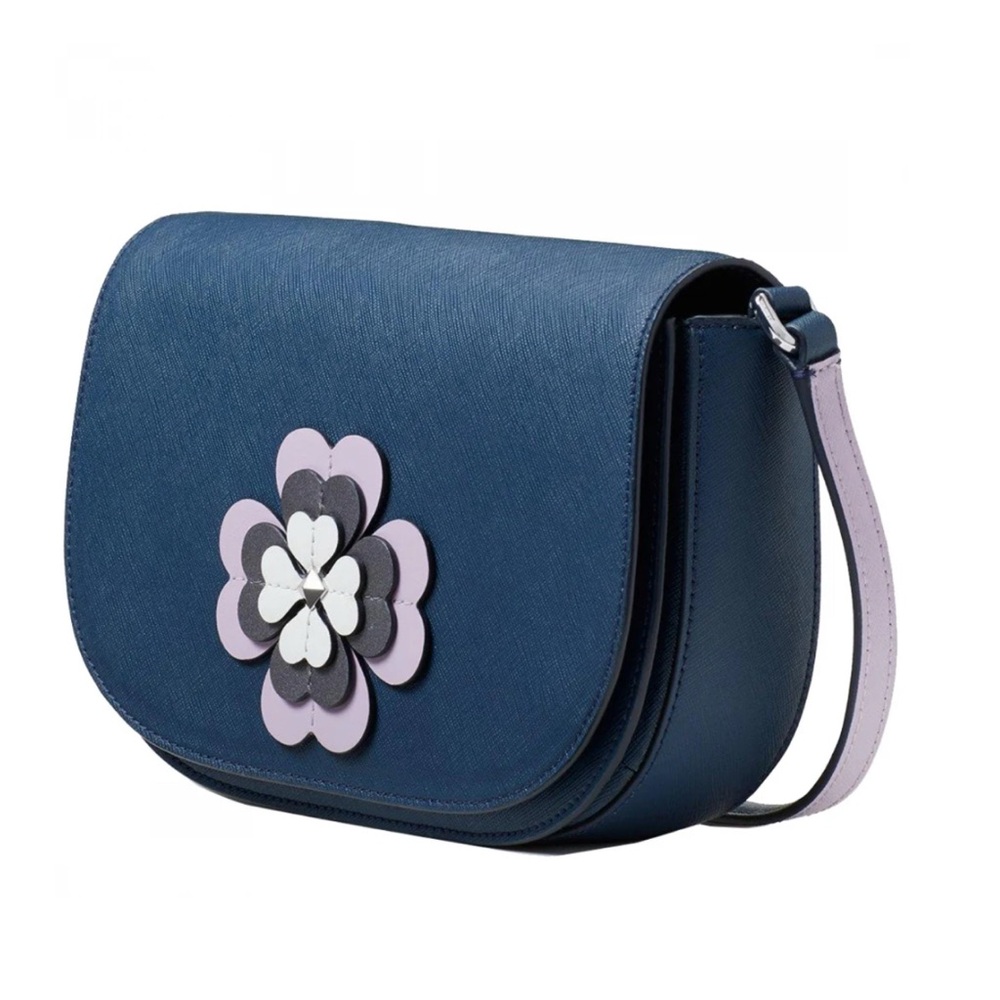 NEW✨Kate Spade Reiley Spade Flower Applique Flap Crossbody Bag in Petrol Blue - Picture 4 of 6
